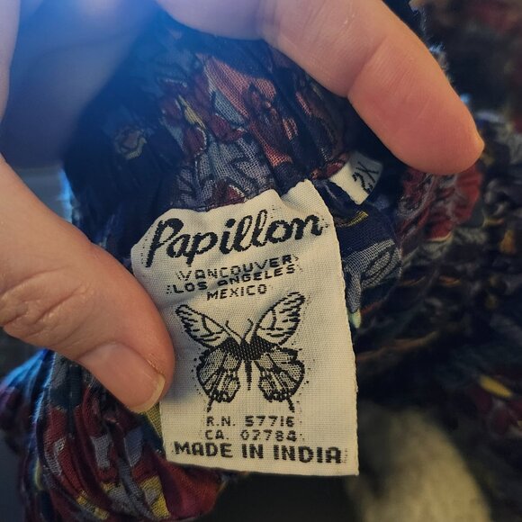 Vintage 1990's Blue & Purple Cotton Print Pleated Maxi Skirt by Papillon - Picture 15 of 15